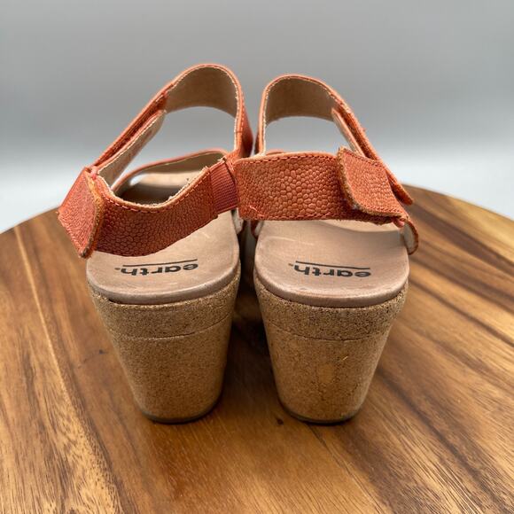 Earth Khaya Kella Sandals Womens Size 10 M Orange Leather Cork Wedge Slingback - Picture 5 of 10